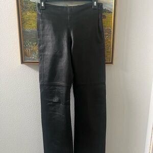 BCBG Paris Black Leather Straight-Leg Pants